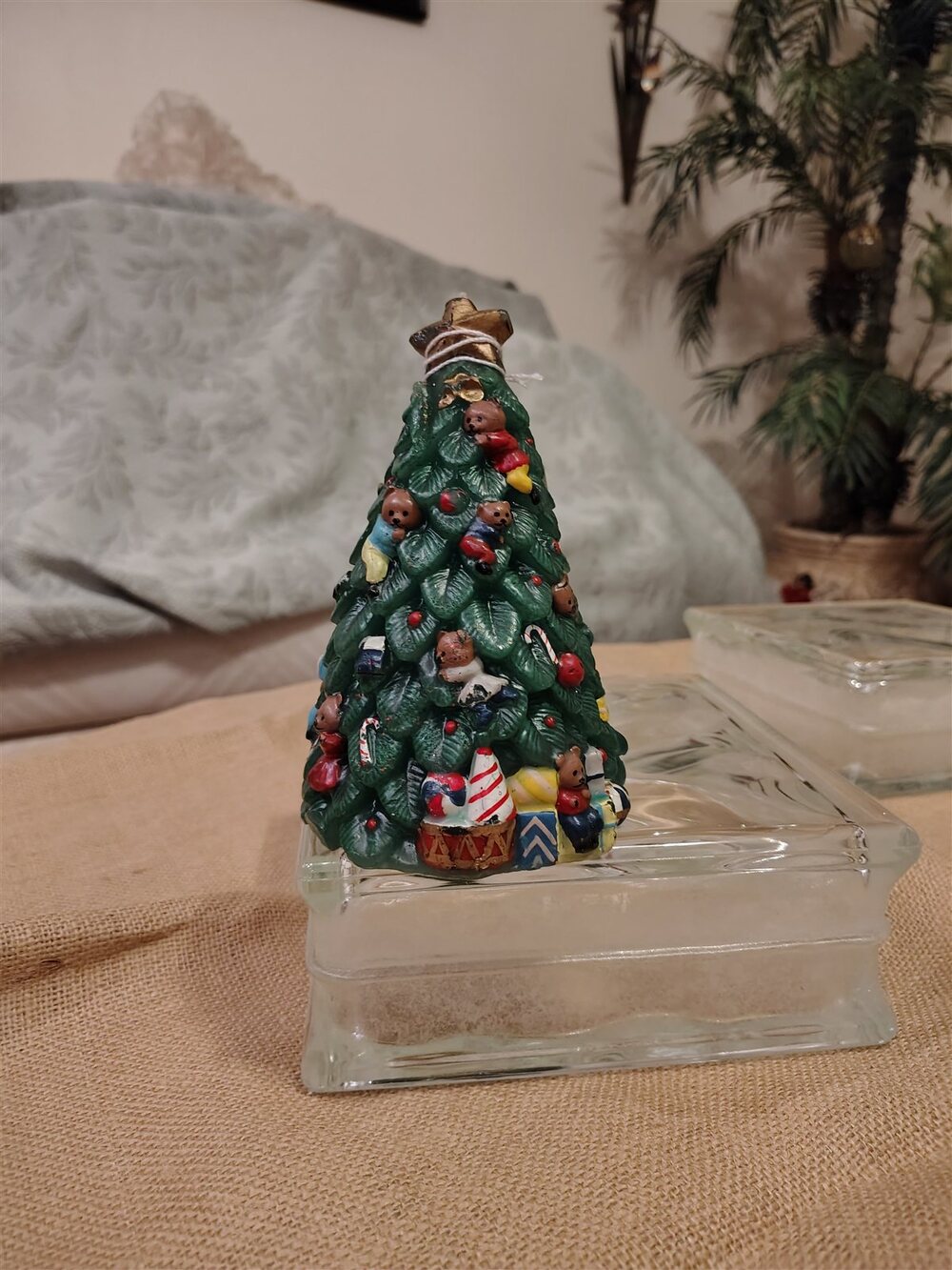 Ceramic Christmas Tree Figurines Pair with Ornaments